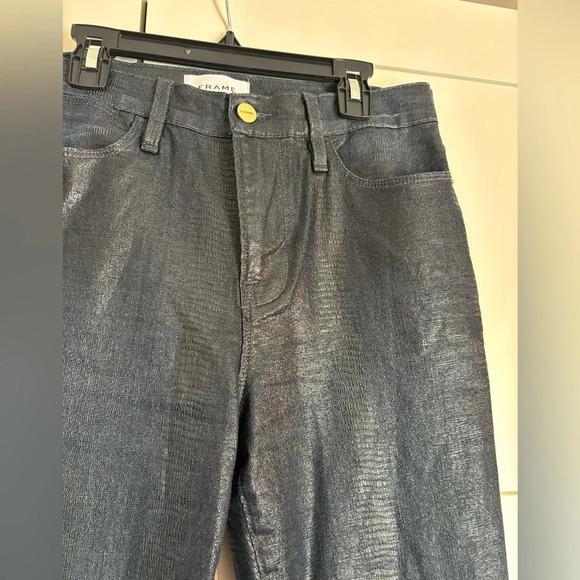 Frame Le High Straight Coated Indigo Lizard Jeans Size 29 - Picture 5 of 8
